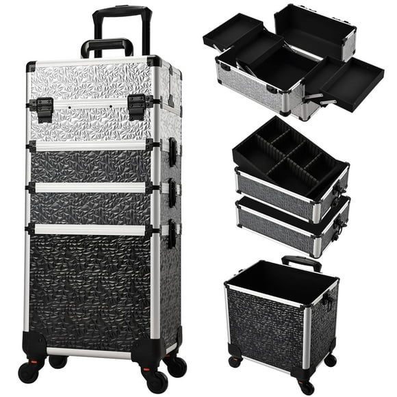 Estuche de maquillaje Stagiant Rolling 4 en 1 con ruedas y llaves