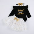 thumbnail image 4 of LUOGENLI Little Girls Outfits 3T Summer Toddler Girls Long Sleeve New Year Letter Prints Tops Romper and Skirts Outfits Clothes Set for Child Clothes 4th of July Outfits for Girls Size 8/9 0-3 Months, 4 of 5