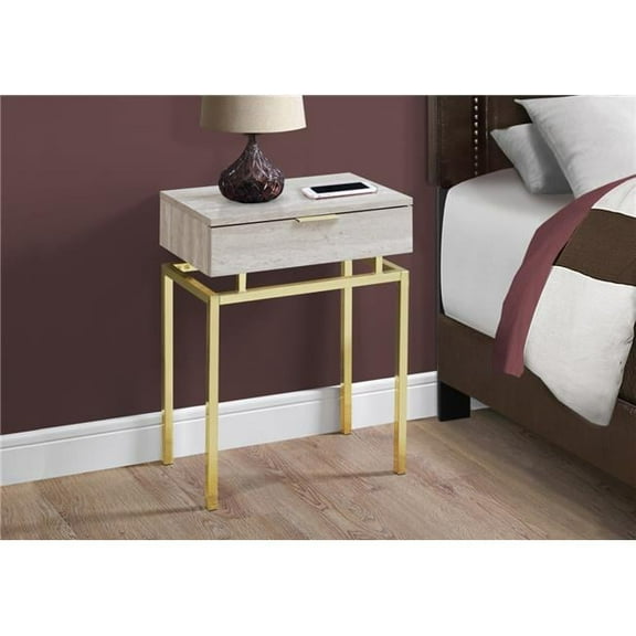 23.25 in. Beige Marble Particle Board & Gold Metal Accent Table