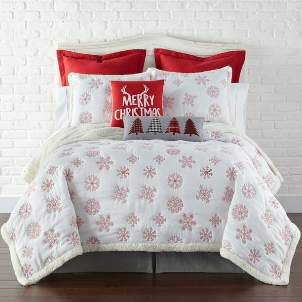 Levtex Home Red Snowflake Sherpa Quilt Set King Quilt (106x92in