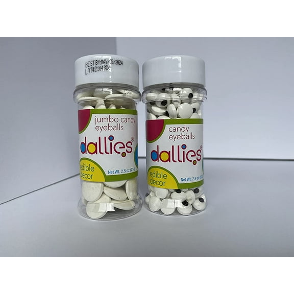 Dallies 2.9oz Edible Candy Eyeballs and 2.5oz Edible Jumbo Candy Eyeballs Decorating 2pc Set