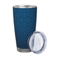 thumbnail image 2 of Lsque Dark Blue Pattern 20oz Car Cup with Lid and Straw, Insulated Coffee Cup with Straw Topper, Spill Proof Travel Coffee Mug, Stainless Steel Tumble-Without Straw, 2 of 8