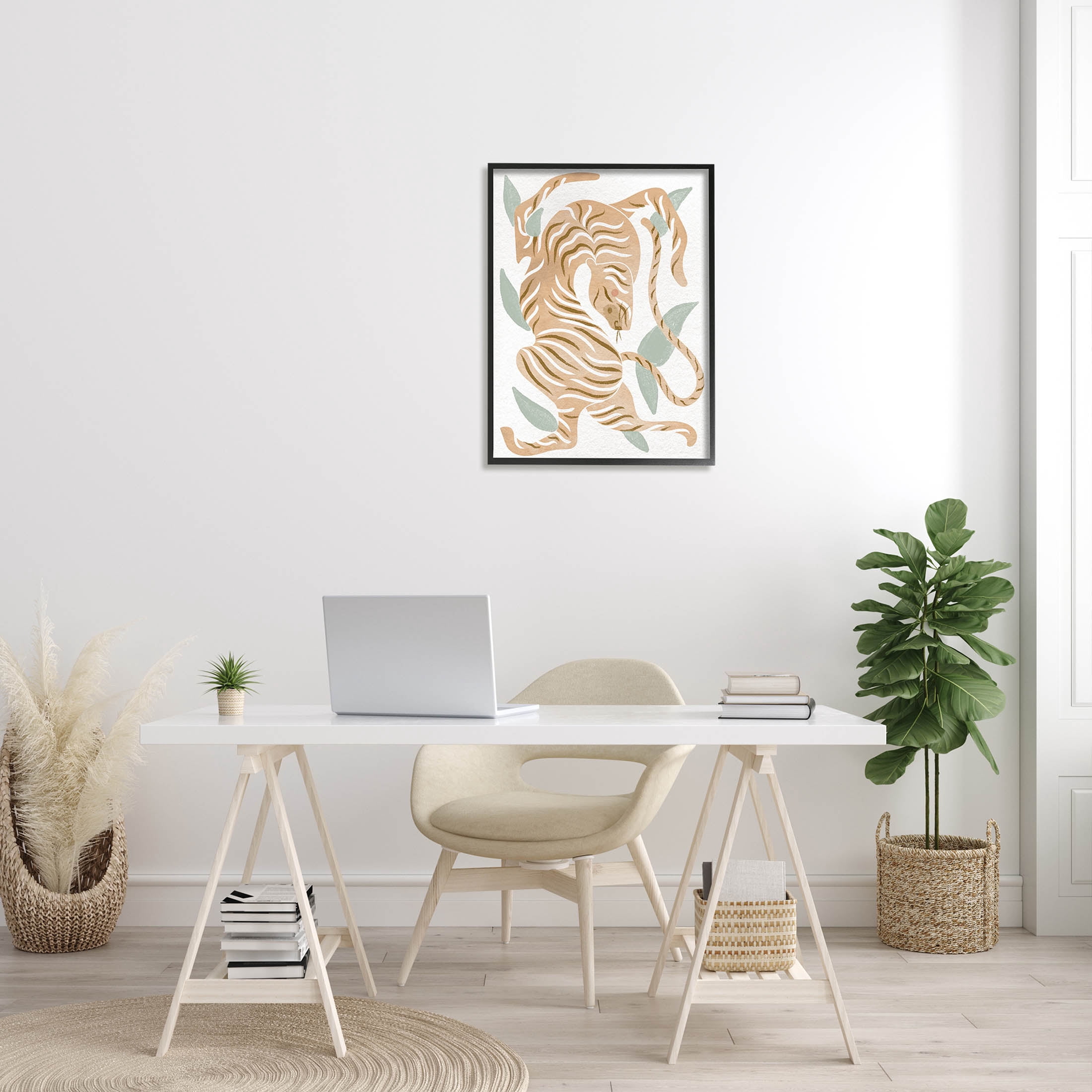 Contemporary Tiger Wildlife Shapes Animals & Insects Graphic Art Black Framed Art Print Wall Art