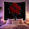 thumbnail image 2 of Red Rose Bouquet on Black Background, Romantic Gothic Style for Flower Lovers, Floral Wall Art, Valentine's Day Gift, Tapestry Wall Hanging for Bedroom, Living Room and Dorm, 2 of 7