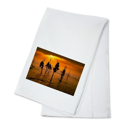 - Stick Fisherman at Sunset - Lantern Press Photography (100% Cotton Kitchen Towel)