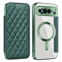 for Google Pixel 9 Pro Wallet Case with RFID Blocking Credit Card Holder,Compatible with MagSafe,PU Leather Flip Kickstand Shockproof Cover Women Men for Pixel 9 Pro XL Phone case,Darkgreen