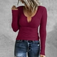 thumbnail image 2 of Women Summer Tops Women Casual Solid T Shirt Long Sleeve Shirt Loose Blouse V Neck Tops Business Blouses for Work with Leggings plus 2x Womens Stretch Work Shirts V Scrub Extra Large Shirts Hot Pink, 2 of 5