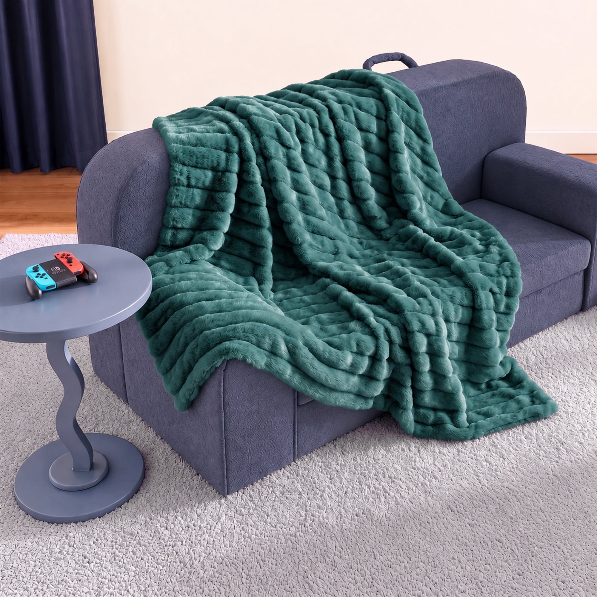 Mainstays Kids Soft Channel Green Faux Fur Throw, 50" x 60"