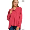 thumbnail image 2 of Zenana Women's Plus Size Casual Brushed Melange Hacci Relaxed Fit 7-Button Henley Placket Light Sweater, 2 of 5