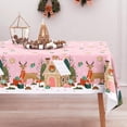 thumbnail image 3 of Pink Christmas Tablecloth Gingerbread House Reindeer Table Cloth Rectangle Table Cover for Xmas Holiday Party Supplies, 60 x 84 Inch, 3 of 7