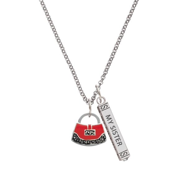 Delight Jewelry Silvertone Red Purse Silvertone Always My Sister Bar Charm Necklace, 23"