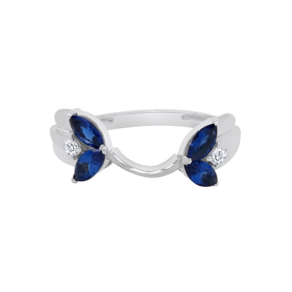 Marquise & Round Simulated Blue Sapphire & Cubic Zirconia Enhancer Guard 14K White Gold Ring Size - 10.5