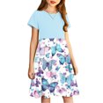 thumbnail image 4 of GaThRRgYP Children Dresses,Toddler Kids Girls Cute Splicing Print Short Sleeve Stretchy Dress A Line Dress Blue 5 Years, 4 of 7