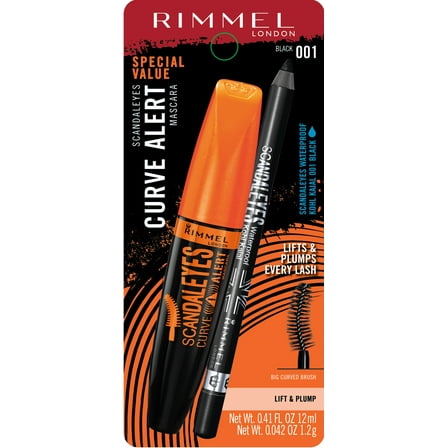 Rimmel Volumeflash Scandaleyes Curve Alert Mascara/Waterproof Kohl Kajal Eye Liner, 001 Black, 2 pc