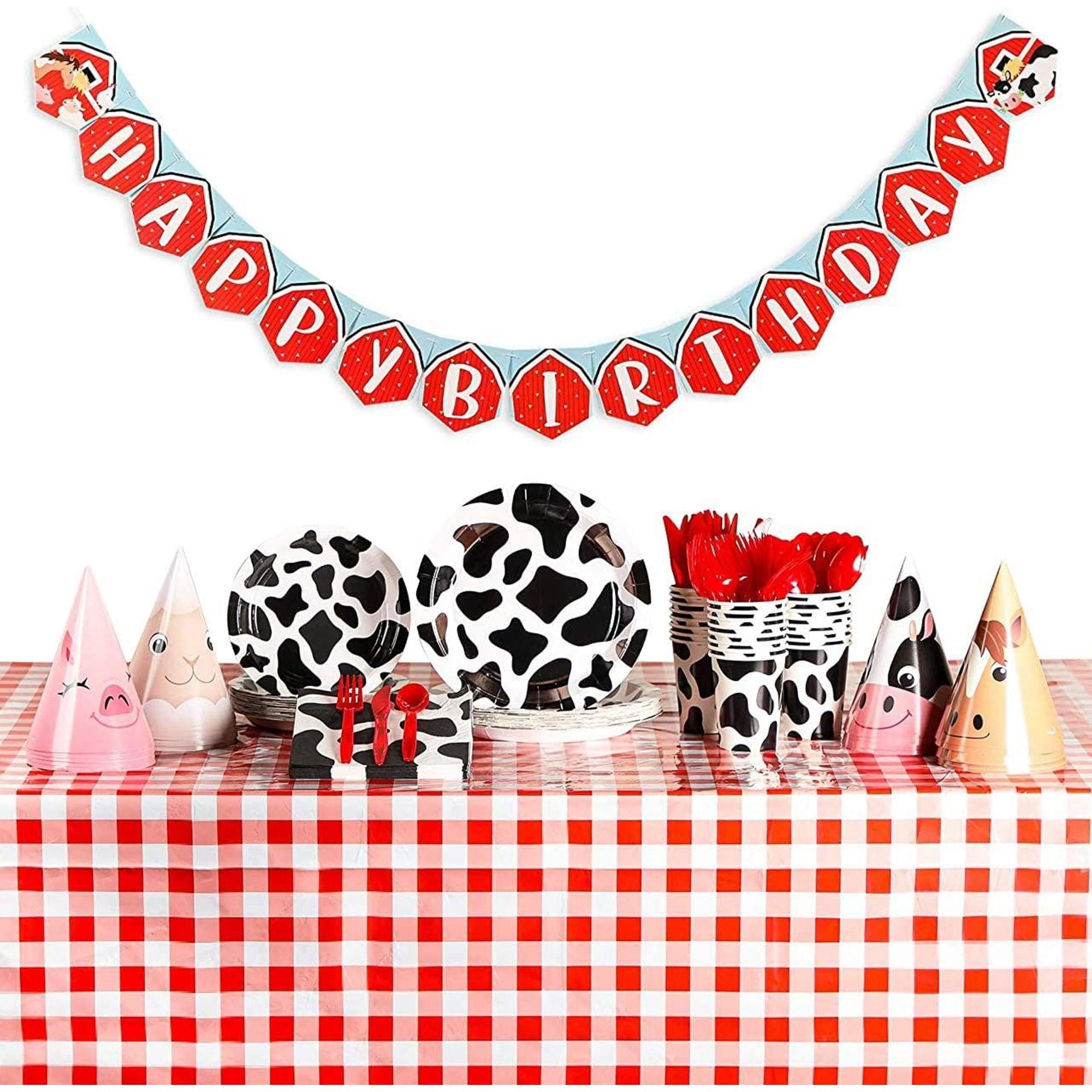 Serves 24 Barnyard Farm Animals Birthday Party Supplies with Banner