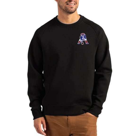 Men's Cutter & Buck Black New England Patriots Throwback Roam Recycled Raglan Pullover Sweatshirt