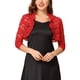 thumbnail image 1 of INSPIRE CHIC Blusa de encaje con cuello de volantes elegante para mujer, manga 3/4, talla XL, rojo brillante, 1 of 6