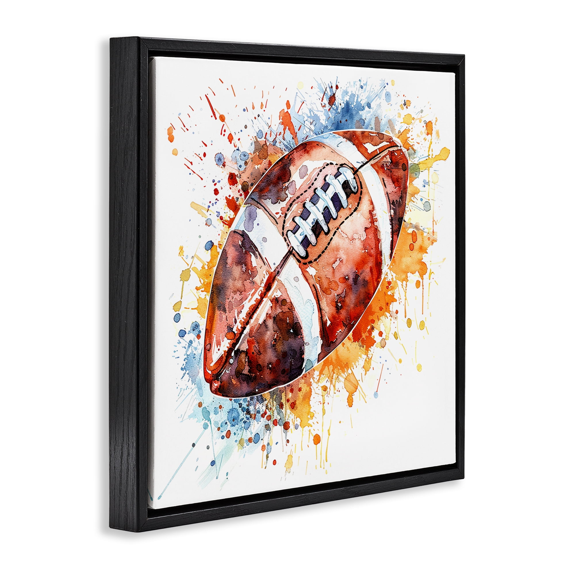 Stupell Industries Football Chromatic Splash Sports Painting Black Floater Framed Canvas Art Print Wall Art, 25 x 25