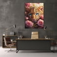 thumbnail image 3 of Mudket Blue Eyed Leopard with Pink Roses Framed Canvas Wall Art, Girly Floral Animal Print Decor for Girls Bedroom, Living Room, Vanity Space, Ready to Hang - 36"L x 24"W, 3 of 10