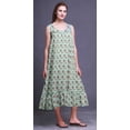 thumbnail image 2 of Bimba Pastel Mint8 Floral Leaves & Ranunculus Mid Calf Nightwear Ladies Cotton Printed Sleeveless Night Gown Maxi Dress X-Small, 2 of 6