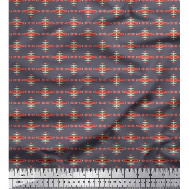 Soimoi Poly Georgette Fabric Geometric Small Printed Craft Fabric by The Yard 52 Inch Wide