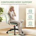 thumbnail image 4 of Armless Wide Office Desk Chair, Comfy Cute Vanity Chair No Arms with Wheels Lumbar Support, Adjustable Height Swivel Rolling for Home Office Bedroom Study Small Spaces, Sherpa Mint-Green/PU Beige, 4 of 17