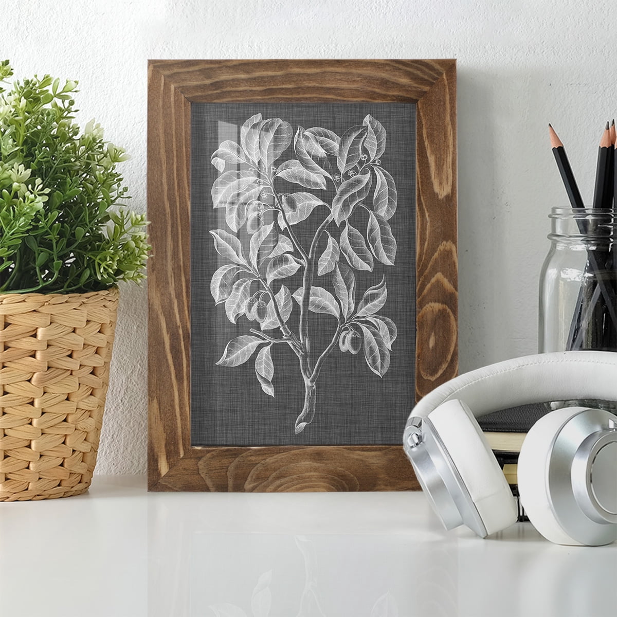 Graphic Foliage I - Framed Print w/glass - Walnut