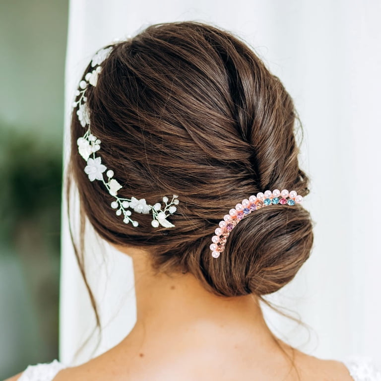 5 Piece Rhinestone Pearl Hair Side Comb Set Lightweight Secure Hold for Updos & 4 Pcs Elegant Pearl & Rhinestone Hair Combs for Women  main image 2