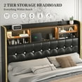 thumbnail image 3 of SIBEDS Bed Frame with Bookcase Storage Headboard and 2 Drawers PU Black Upholstered Tufted Wingback Beds, Full, 3 of 9