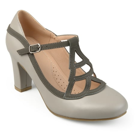 High Top Mary Jane - Brinley Co. Women's Faux Leather Two-tone Comfort-sole Vintage Round Toe Lattice Mary Jane Pumps