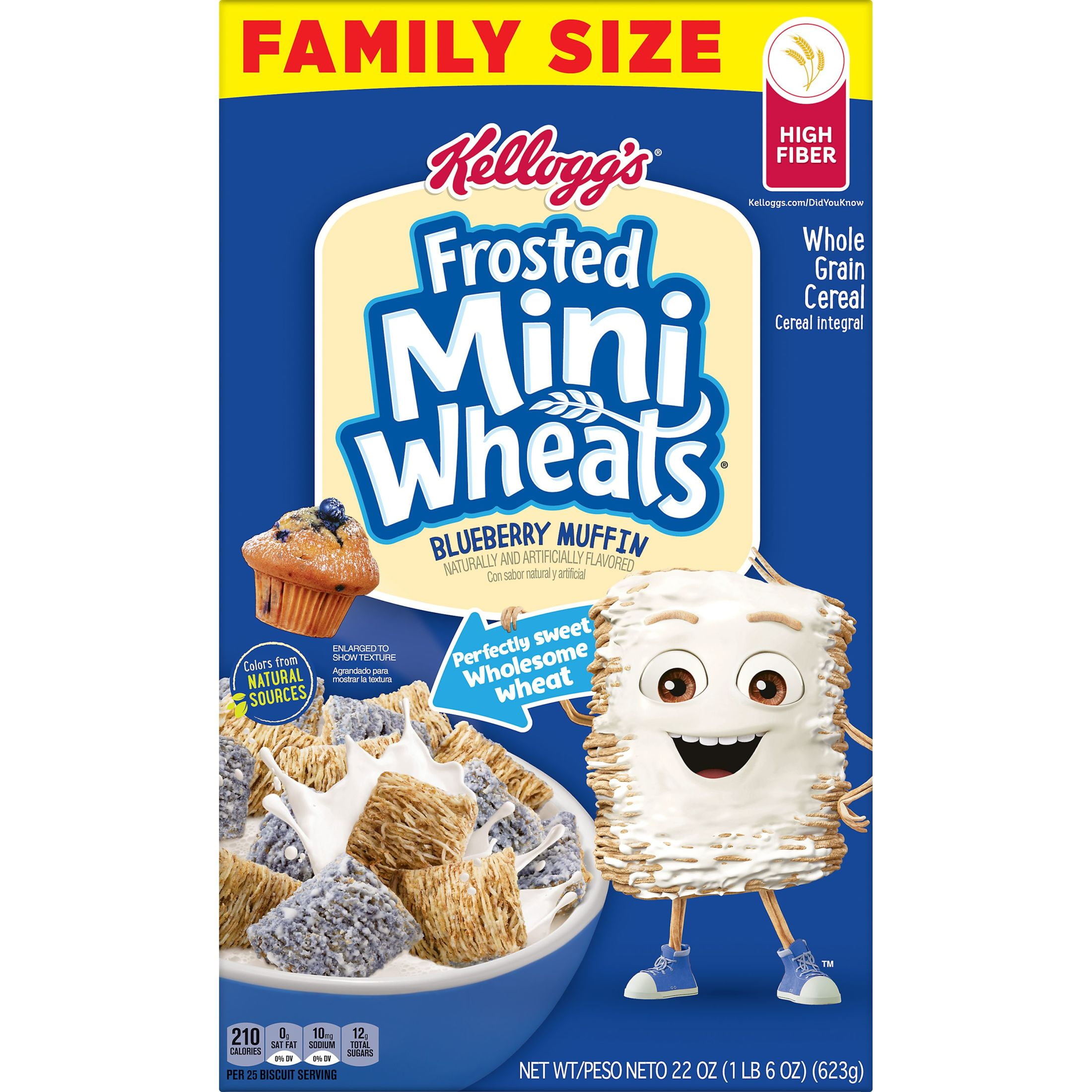 Kellogg's Frosted Mini-Wheats Breakfast Cereal, Kids Cereal, Family Breakfast, Family Size, Blueberry Muffin, 22oz Box (1 Box)