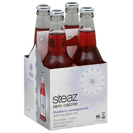 Steaz Blueberry Pomegranate Sparkling Green Tea, 12 fl.oz., 4 count (Pack of 6)