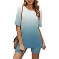 thumbnail image 2 of Mikilon Ensemble Élégant pour Femmes 2 Pcs Mode Col Rond Blouse Manches Courtes Hauts Shorts Ensemble Décontracté Bleu Ciel m, 2 of 3