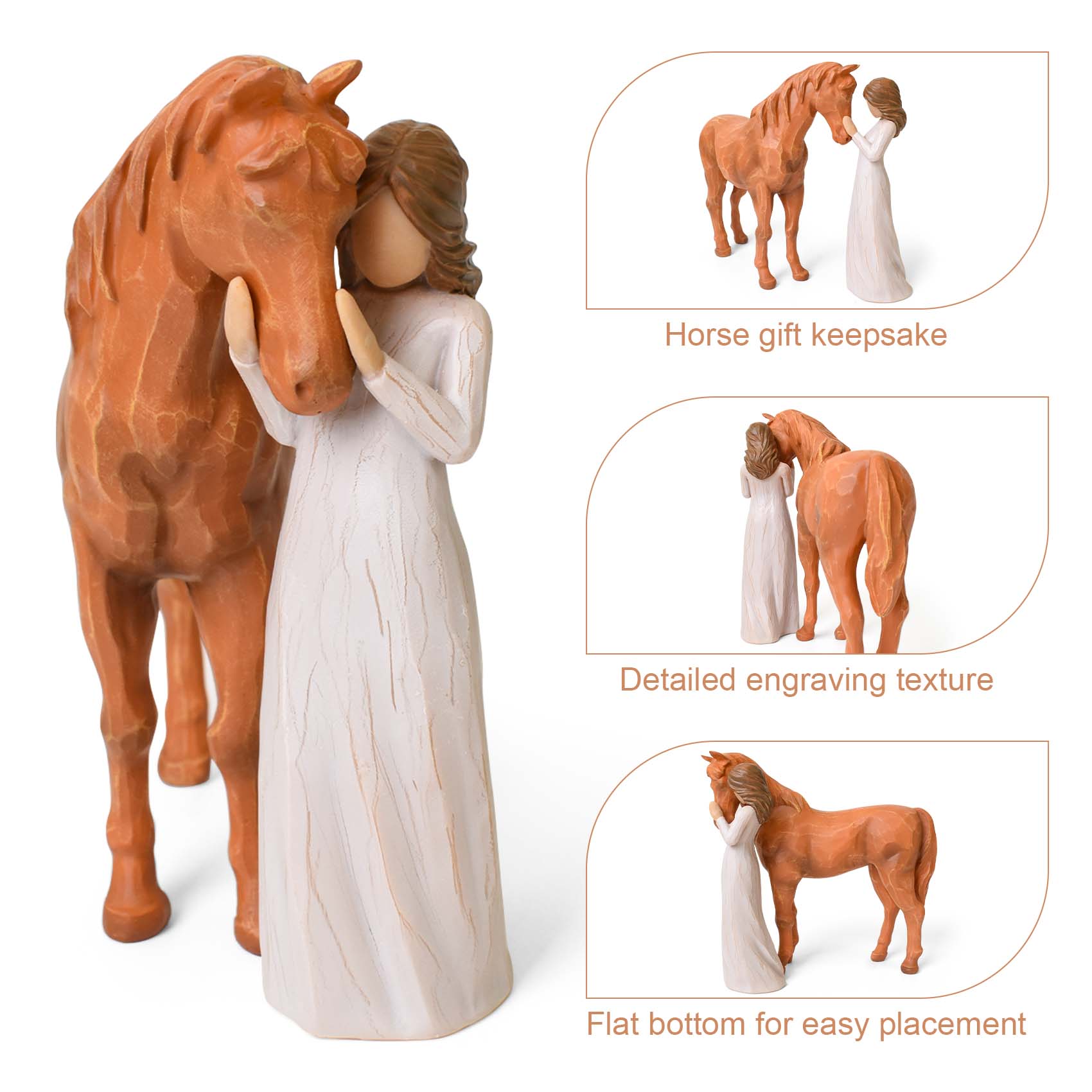 Horse & Girl Resin Statue - Cowgirl Memorial Gift, Horse Lover Decor, Emotional Friendship Tribute for Women, Christmas, Birthdays​​(Brown)