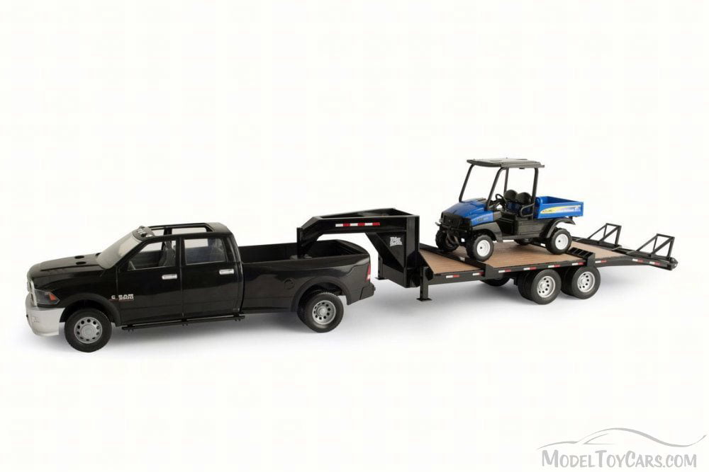 OFFICIAL KUBOTA-DODGE DUALLY 3500 Pickup Truck w/Trailer & Lawn Mower Toy Set 