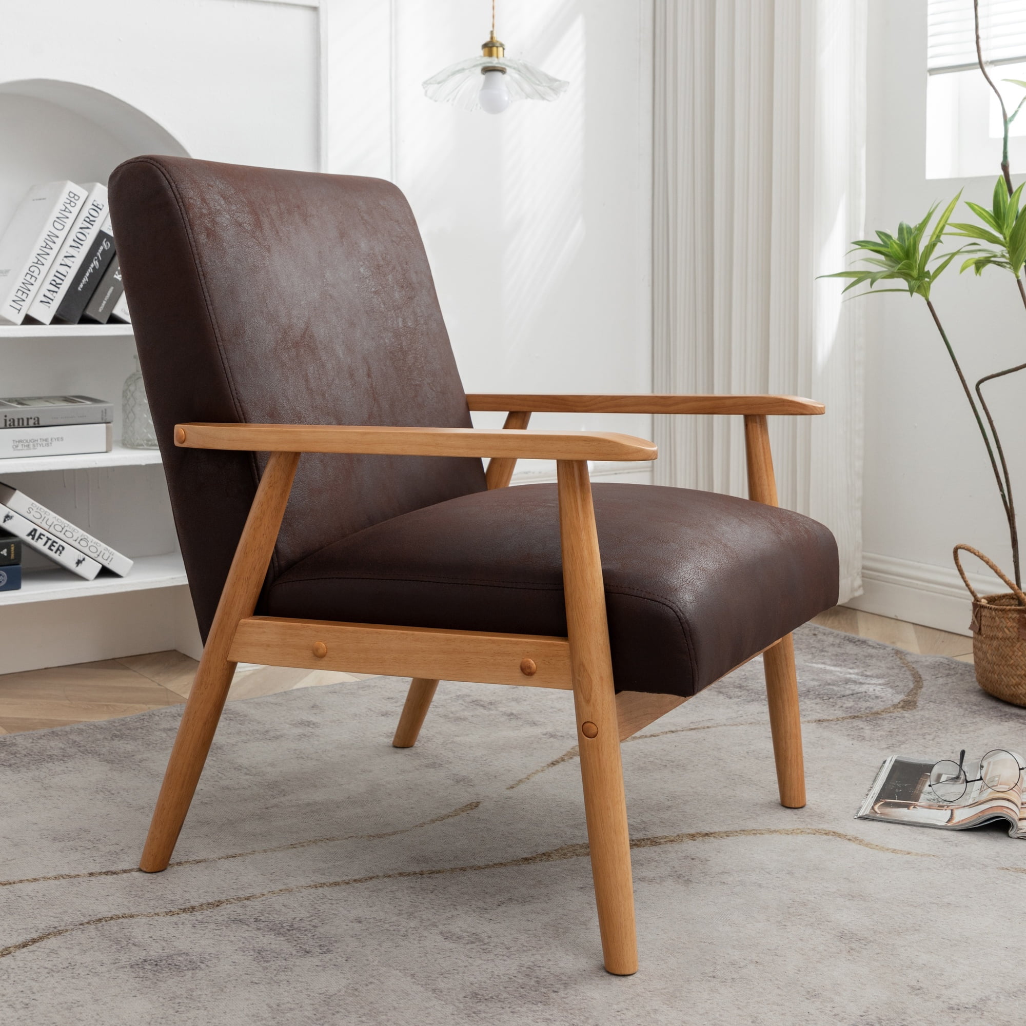 MOONMISS Mid-Century Modern Arm Chair,Classic Vintage Open-Framed Accent Chair,Dark Brown