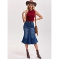 thumbnail image 7 of DARING DIVA Women's Bodycon Fishtail Ruffled Knee Length Jean Skirt X-Large Deep Blue, 7 of 7