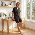 thumbnail image 5 of Family Matching Pajamas Contrast Trim Short Sleeve Lapel Tops and Shorts Set Family Satin Sleepwear, 5 of 7