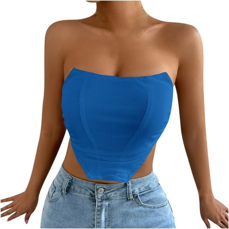 

Crop Corset Tops for Women Vintage Strapless Open Back Boned Bustier Zip Back Plain Bodyshaper Cropped Tube Tee