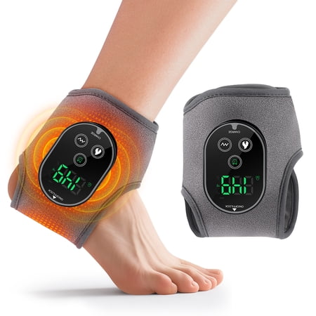 Ankle Heating Pads, Cordless Ankle Massager with Heat, 3-in-1 Vibrating Heated Foot Ankles Brace Wrap with Smart Timer, Relaxation & Circulation in Home Office Travel (Grey)