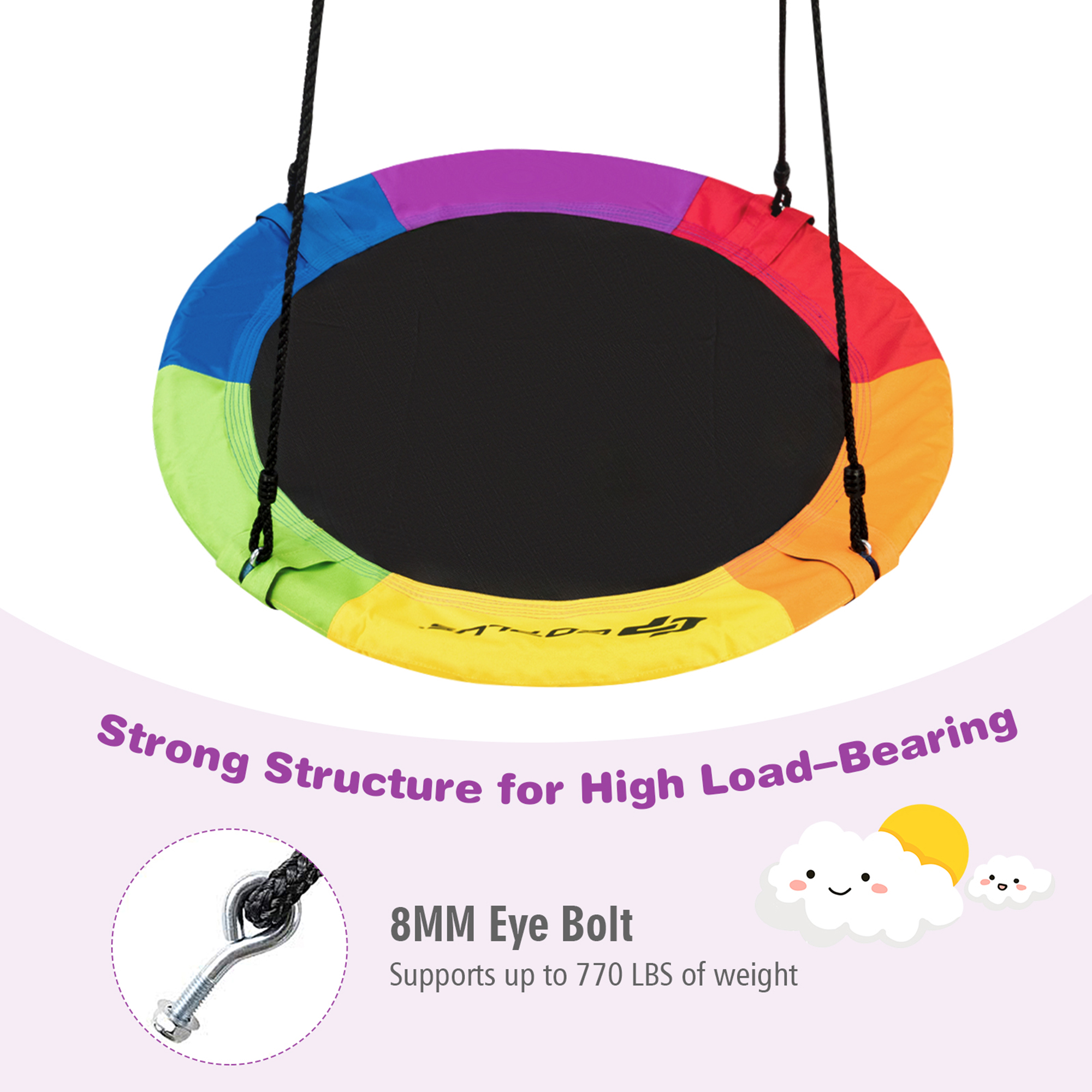 Gymax 40'' 770 lbs Flying Saucer Tree Swing Kids Gift w/ 2 Tree Hanging Straps Colorful