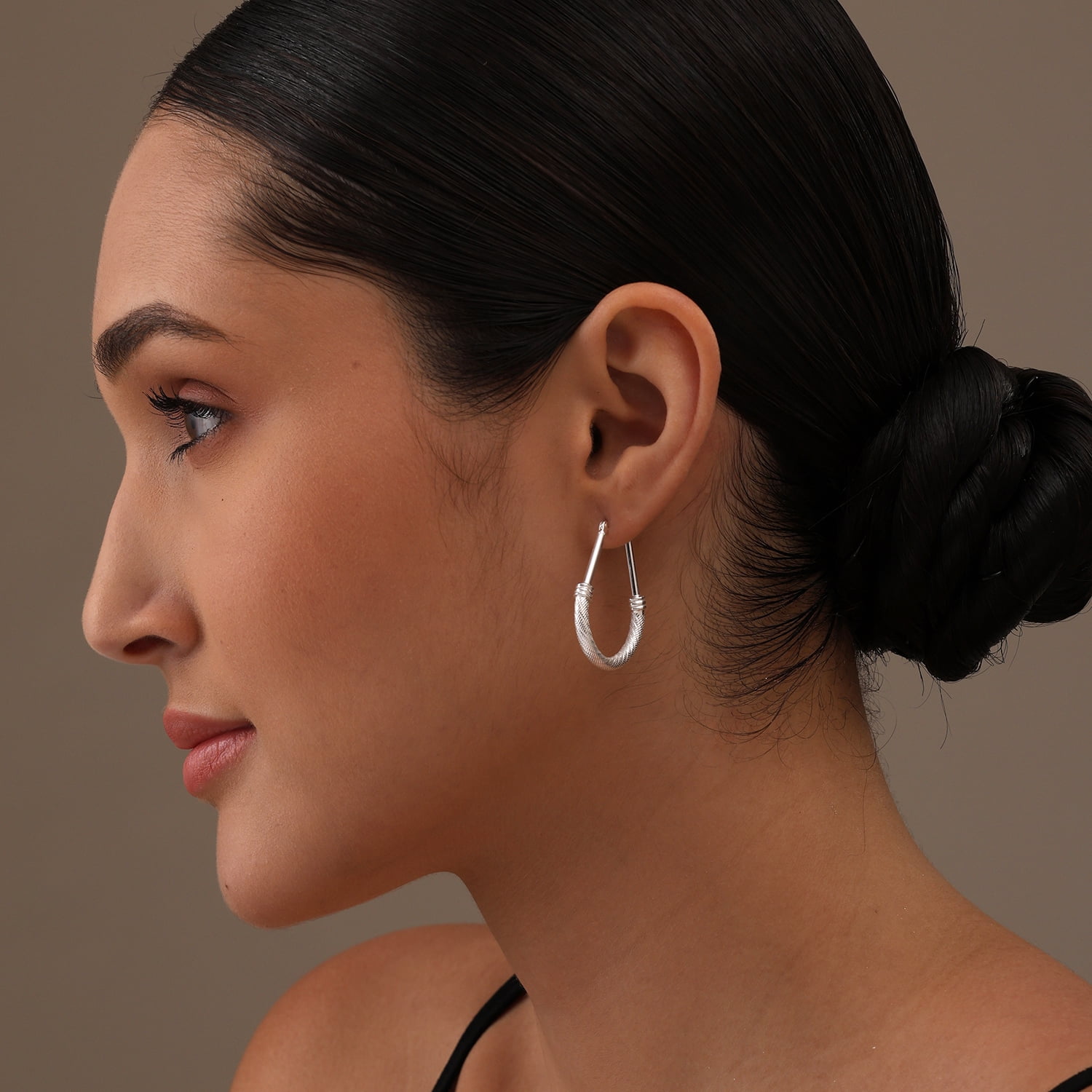 LeCalla 925 Sterling Silver Light-Weight Hypoallergenic Textured Hoop Earrings for Women and Teen 35MM
