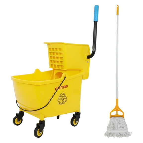 Commercial Mop and Bucket Set on Wheels, Side Press Wringer Combo 35-Quart Mop Bucket , Stable Mop Bucket with Wringer, Industrial Mop Bucket Separate Dirty Water