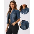 thumbnail image 2 of DARING DIVA Women's Short Puff Sleeves Button-Down Denim Jacket M Dark Blue, 2 of 6