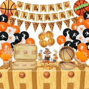 Basketball Birthday Decorations - Including Silicone Bracelets, Bags, Plates, Cups, Napkins, Tableware, Tablecloth, Balloons, Banners - Serve 20