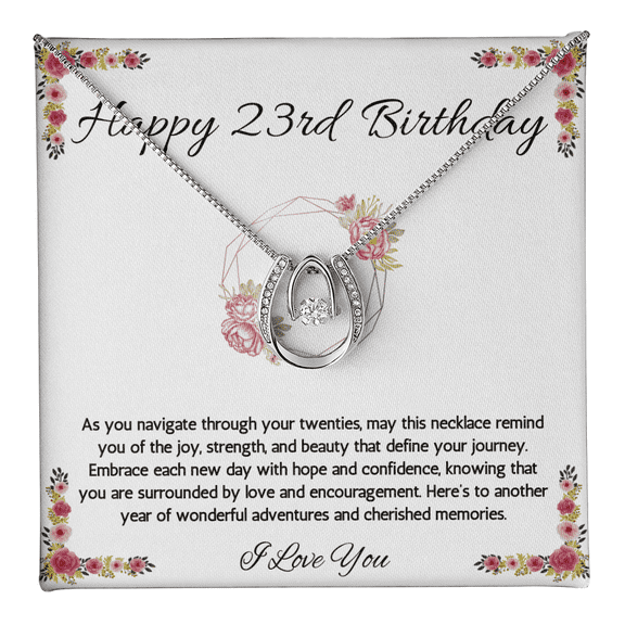 23rd Birthday Women Gift Lucky in Love Message Card Necklace for Daughter Sister Girlfriend Jewelry From dad Mom Brother friend