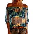 thumbnail image 2 of JTZGDY Mesh See Through Off the Shoulder Tops for Women Fashion Summer Tropical Palm Tree Printed Puff Short Sleeve Sheer Tunic Blouse Trendy Holiday Beach Vacation Outfit Tees Shirt, 2 of 10