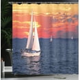 thumbnail image 4 of Ambesonne Landscape Shower Curtain, Calm Evening Sailing, 69"Wx84"L, Dark Blue Orange White, 4 of 5