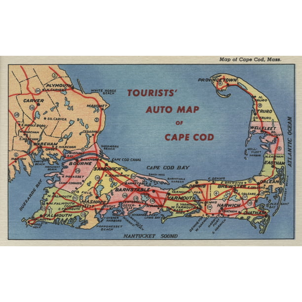 Scan Ejeren Presenter Cape Cod, Massachusetts, Tourists' Auto Map of Cape Cod, Vintage Map (16x24  Giclee Gallery Art Print, Vivid Textured Wall Decor) - Walmart.com