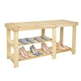 thumbnail image 3 of Fionafurn 33.5" Solid Wood Shoe Bench 3-Tier Shoe Storage Rack Organizer for Entryway Hallway Closet Living Room Bathroom, Natural, 3 of 10